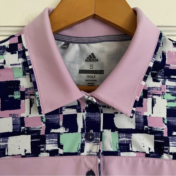 Adidas Lilac Polo Golf shirt. Front button & collar. Size Small. UV protection - Picture 9 of 13